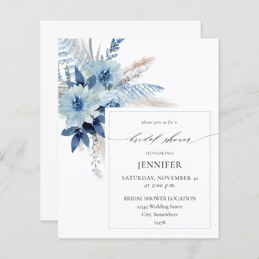 Papier Budget Dusty Blue Bohème Floral Fête de Mariage 2 (Devant / Derrière)