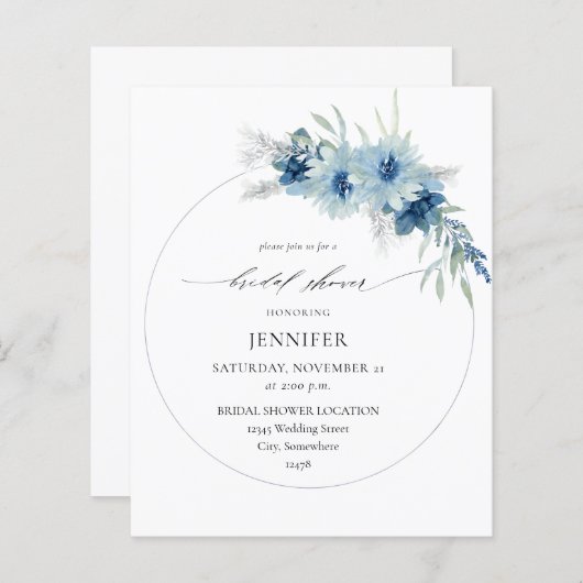 Papier Budget Dusty Blue Boho Floral Ring Fête des mariée (Devant / Derrière)