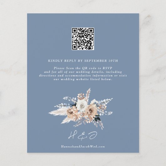 Papier Budget Dusty Blue Boho Mariage QR Code RSVP Invita (Dos)