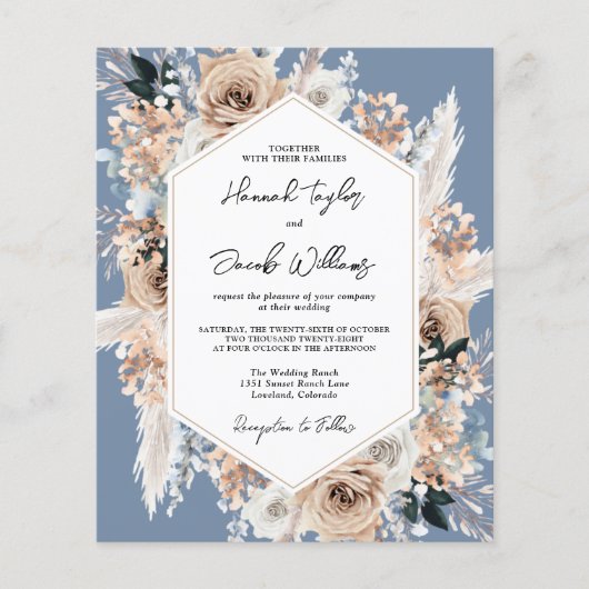 Papier Budget Dusty Blue Boho Mariage QR Code RSVP Invita (Devant)
