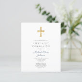 Papier Budget Dusty Blue Boy First Communion Invitation (Debout devant)