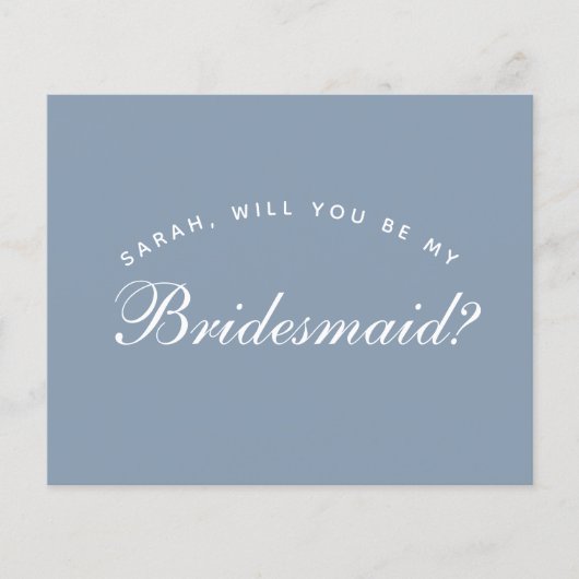 Papier Budget Dusty Blue Calligraphy Bridesmaid Propositi (Devant)
