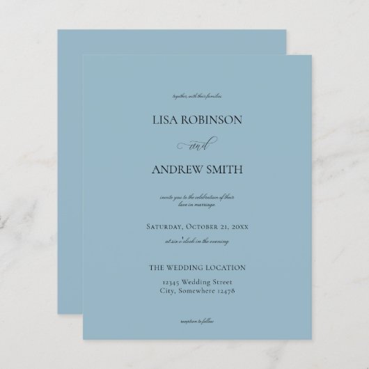 Papier Budget Dusty Blue Calligraphy Mariage (Devant / Derrière)