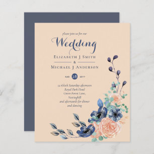 Papier Budget Dusty Blue Coral Floral Wedding Invite