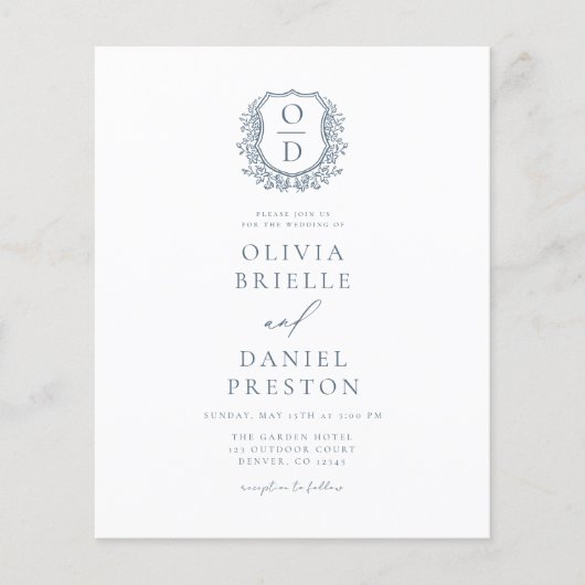 Papier Budget Dusty Blue Crest Monogram Mariage Photo (Devant)