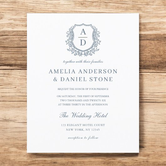 Papier Budget Dusty Blue Crest Monogram Mariage Photo
