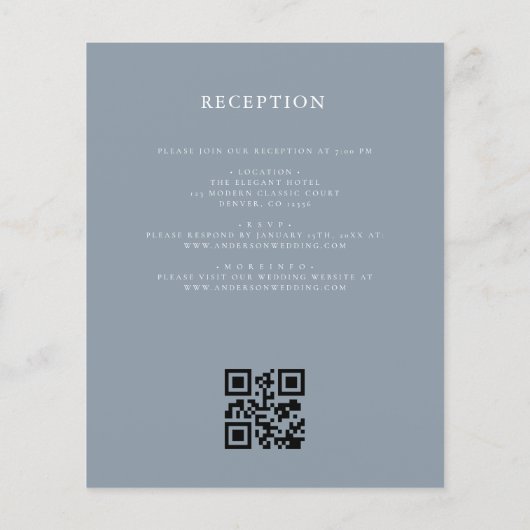 Papier Budget Dusty Blue Crest Monogramme Mariage QR Code (Dos)