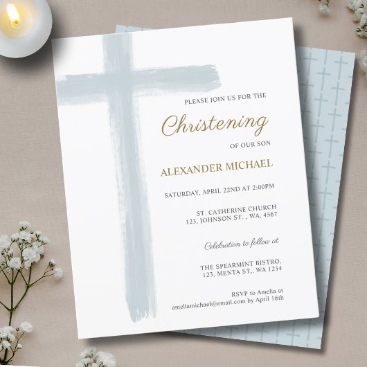 Papier Budget Dusty Blue Cross Boy Christening Baptism