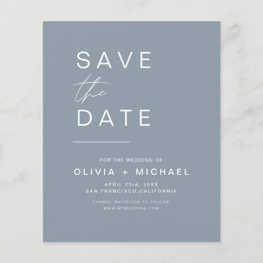 Papier Budget Dusty Blue Enregistrer la date Faire-part p (Dos)