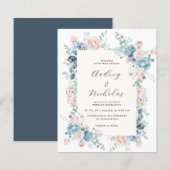 Papier Budget Dusty Blue et Pêcher Élégant Mariage Floral (Devant / Derrière)