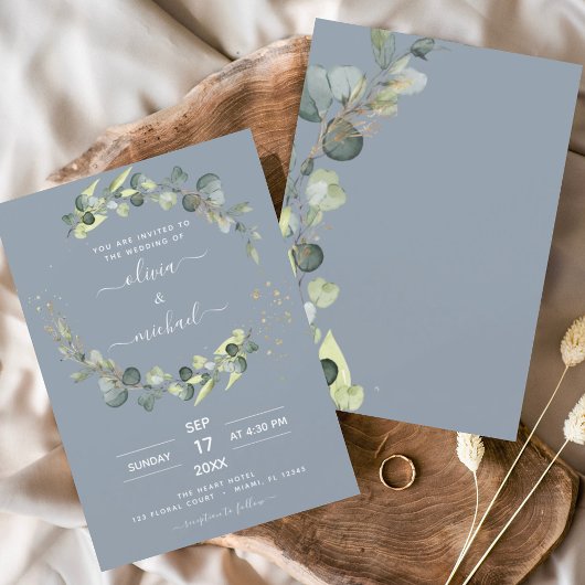 Papier Budget Dusty Blue Eucalyptus Invitations de mariag