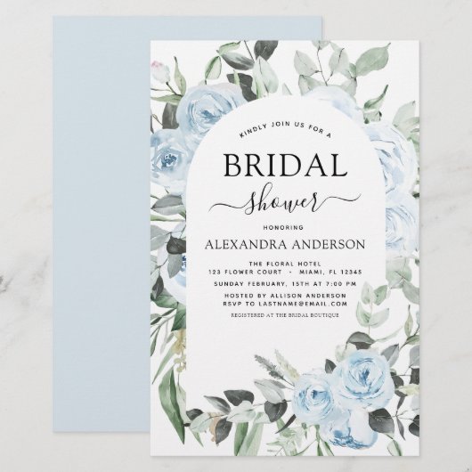 Papier Budget Dusty Blue Fête des mariées Floral Greenery (Devant / Derrière)