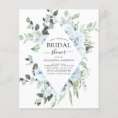 Papier Budget Dusty Blue Fête des mariées Floral Invitati (Devant)