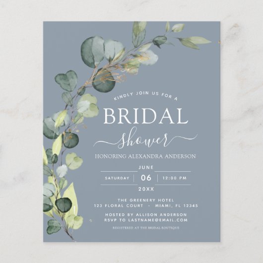 Papier Budget Dusty Blue Fête des mariées QR Code Eucalyp (Devant)