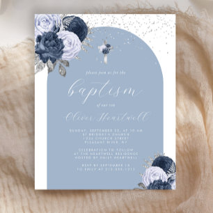 Papier Budget Dusty Blue Fleurs Arche Croix Garçons Baptê
