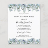 Papier Budget Dusty Blue Floral 100e Invitation anniversa (Devant)