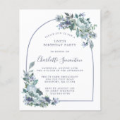 Papier Budget Dusty Blue Floral 100e Invitation anniversa (Devant)
