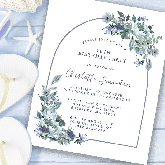 Papier Budget Dusty Blue Floral 18e anniversaire Invitati