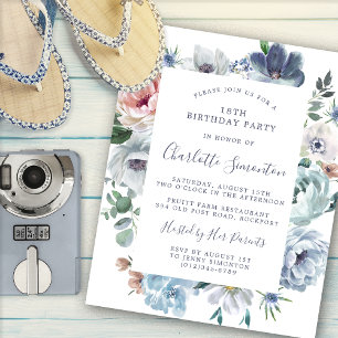 Papier Budget Dusty Blue Floral 18e anniversaire Invitati