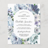 Papier Budget Dusty Blue Floral 18e anniversaire Invitati (Devant)