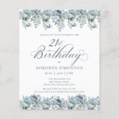 Papier Budget Dusty Blue Floral 21e anniversaire Invitati (Devant)
