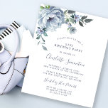 Papier Budget Dusty Blue Floral 21e anniversaire Invitati<br><div class="desc">Une pivoine bleue poussiéreuse et des fleurs sauvages décorent une jolie invitation à l'anniversaire. La calligraphie moderne ajoute au Boho Vibe.</div>