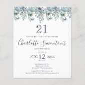 Papier Budget Dusty Blue Floral 21e anniversaire Invitati (Devant)