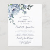 Papier Budget Dusty Blue Floral 30e anniversaire Invitati (Devant)