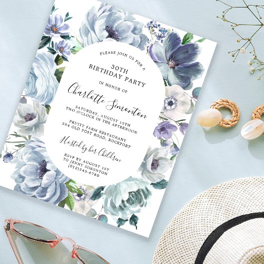 Papier Budget Dusty Blue Floral 30e anniversaire Invitati