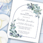 Papier Budget Dusty Blue Floral 30e anniversaire Invitati<br><div class="desc">Des pivoines et des fleurs sauvages bleus poussiéreux décorent une jolie invitation à l'anniversaire. La calligraphie moderne et l'arc ajoutent au Boho Vibe.</div>