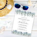 Papier Budget Dusty Blue Floral 30e anniversaire Invitati<br><div class="desc">Des fleurs sauvages et des pivoines bleues et poussiéreuses forment de très jolies bordures de haut et de bas sur cette invitation d'anniversaire</div>