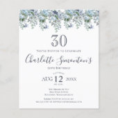 Papier Budget Dusty Blue Floral 30e anniversaire Invitati (Devant)