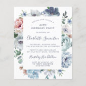 Papier Budget Dusty Blue Floral 60e anniversaire Invitati (Devant)