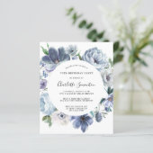 Papier Budget Dusty Blue Floral 70e anniversaire Invitati (Debout devant)