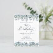 Papier Budget Dusty Blue Floral 80e anniversaire Invitati (Debout devant)