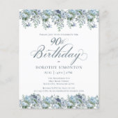 Papier Budget Dusty Blue Floral 90e anniversaire Invitati (Devant)