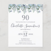 Papier Budget Dusty Blue Floral 90e anniversaire Invitati (Devant)