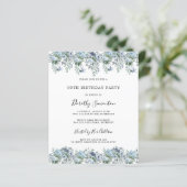 Papier Budget Dusty Blue Floral 90e anniversaire Invitati (Debout devant)