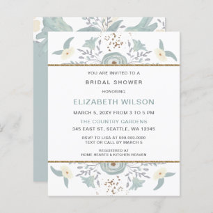 Papier Budget Dusty Blue Floral Bridal Shower Invitation