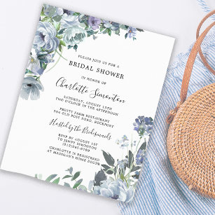 Papier Budget Dusty Blue Floral Bridal Shower Invitation