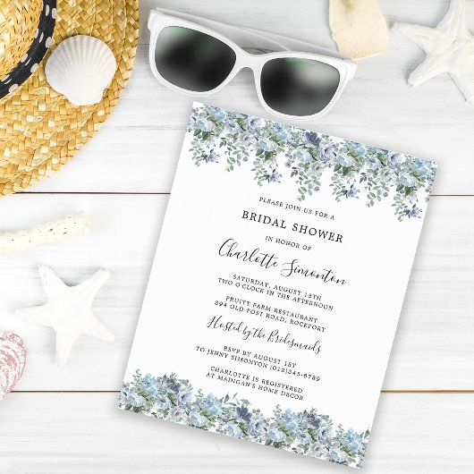 Papier Budget Dusty Blue Floral Bridal Shower Invitation