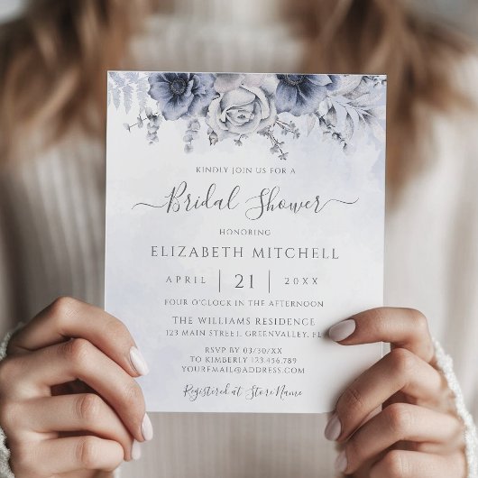 Papier Budget Dusty Blue Floral Bridal Shower Invitation