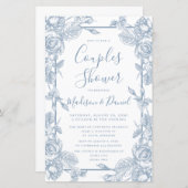 Papier Budget Dusty Blue Floral Couples Douche (Devant / Derrière)