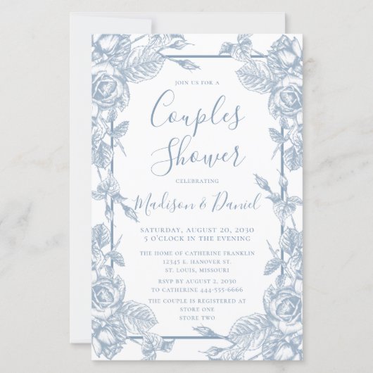 Papier Budget Dusty Blue Floral Couples Douche (Devant)