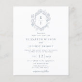 Papier Budget Dusty Blue Floral Crest Monogramme Invitati (Devant)