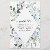 Papier Budget Dusty Blue Floral Enregistrer la date Verdu (Devant)