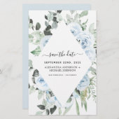 Papier Budget Dusty Blue Floral Enregistrer la date Verdu (Devant / Derrière)