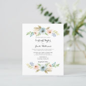 Papier Budget Dusty Blue Floral Faire-part de mariage (Debout devant)
