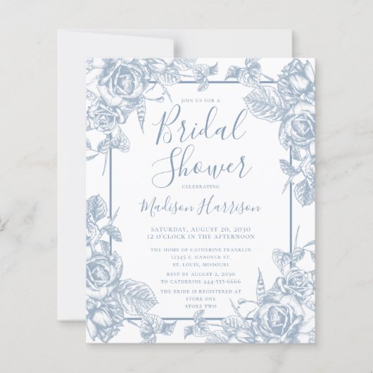 Papier Budget Dusty Blue Floral Fête des mariées (Devant)