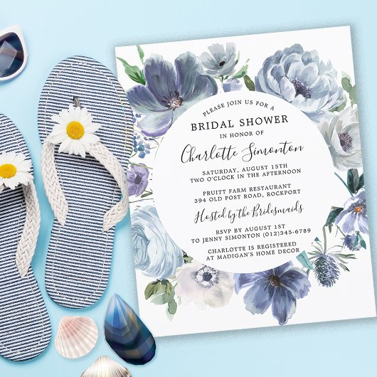 Papier Budget Dusty Blue Floral Fête des mariées Invitati